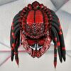 Predator mask motorcycle helmet, red color with red dreads - view 4