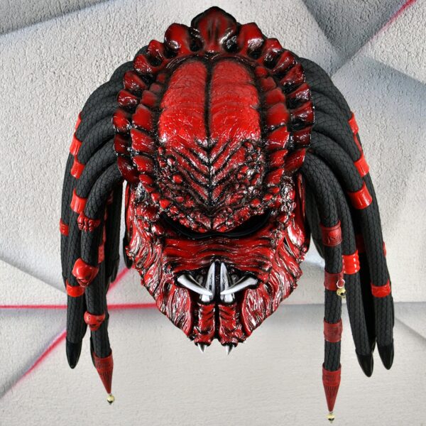Predator mask motorcycle helmet, red color with red dreads - view 4